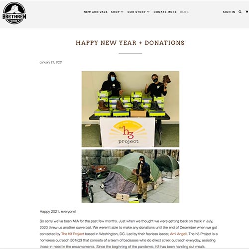 Brethren Shoes donated shoes to The h3 Project