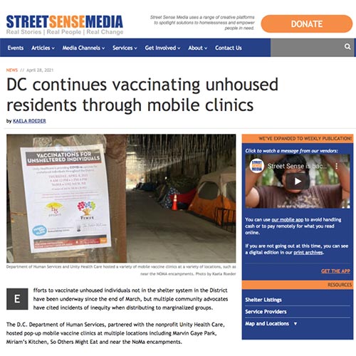 StreetSense Media covered our work in assisting unhoused residents of Washington, DC